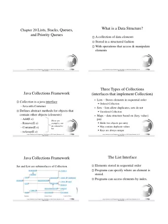 Chapter 20 Lists, Stacks, Queues,  and Priority Queues A collection of data elements  Stored in a