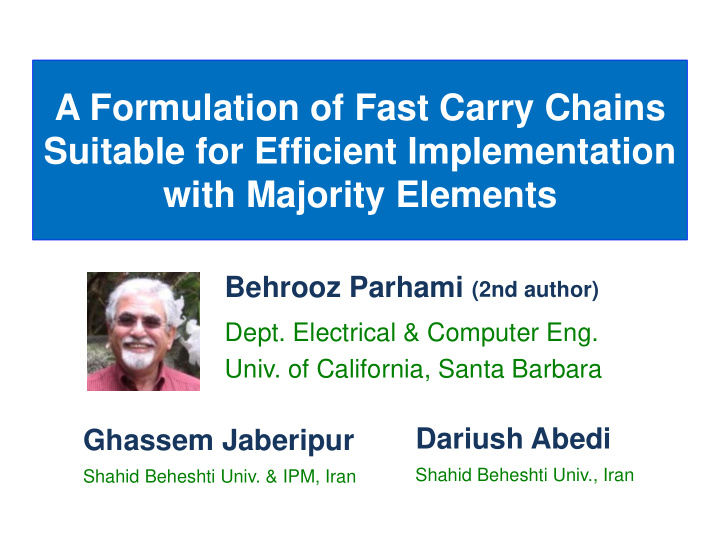 a formulation of fast carry chains suitable for efficient