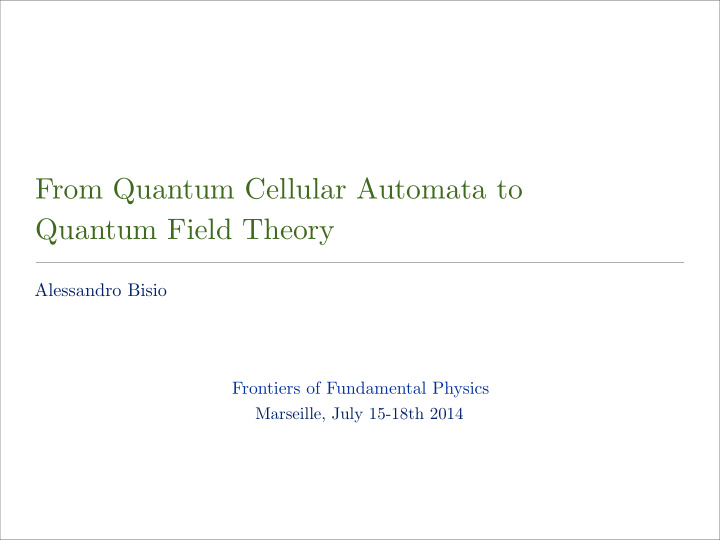from quantum cellular automata to quantum field theory