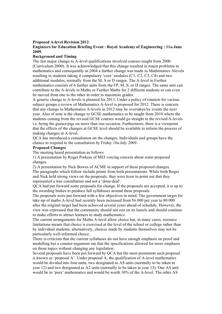 proposed a level revision 2012 engineers for education