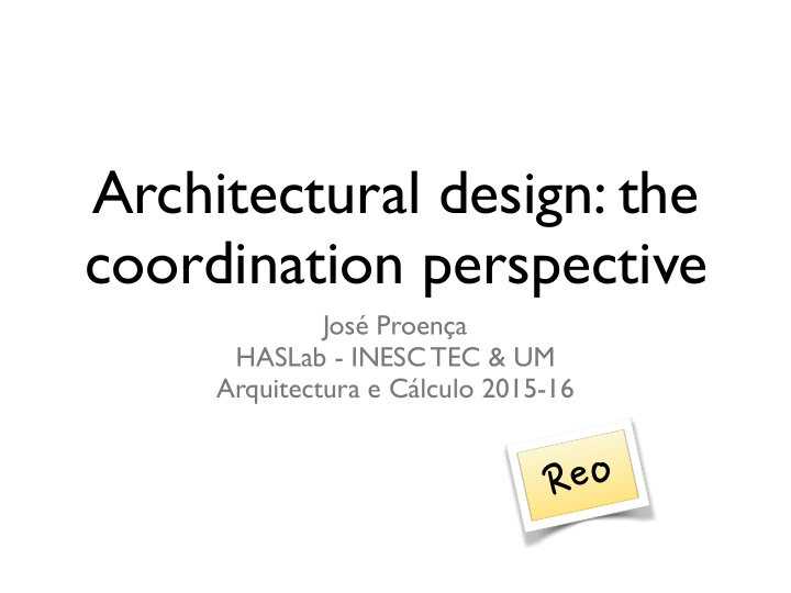 architectural design the coordination perspective