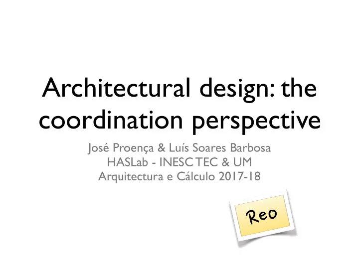 architectural design the coordination perspective