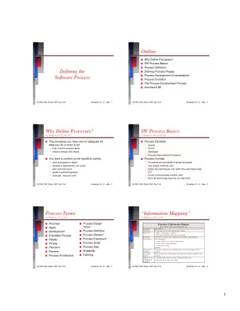 Outline  Outline  Why Define Processes?  SW Process Basics  Process Definition  Defining the