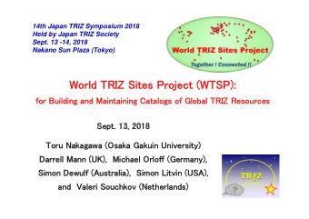 World TRIZ Sites Project (WTSP):  for Building and Maintaining Catalogs of Global TRIZ Resources