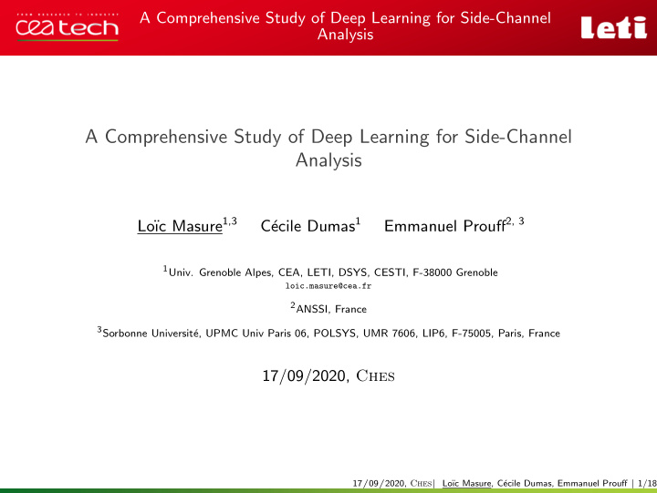 a comprehensive study of deep learning for side channel