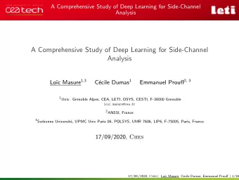 A Comprehensive Study of Deep Learning for Side-Channel  Analysis c Masure 1,3 ecile Dumas 1
