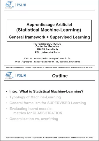 (Statistical Machine-Learning)  General framework + Supervised Learning  Pr. Fabien MOUTARDE
