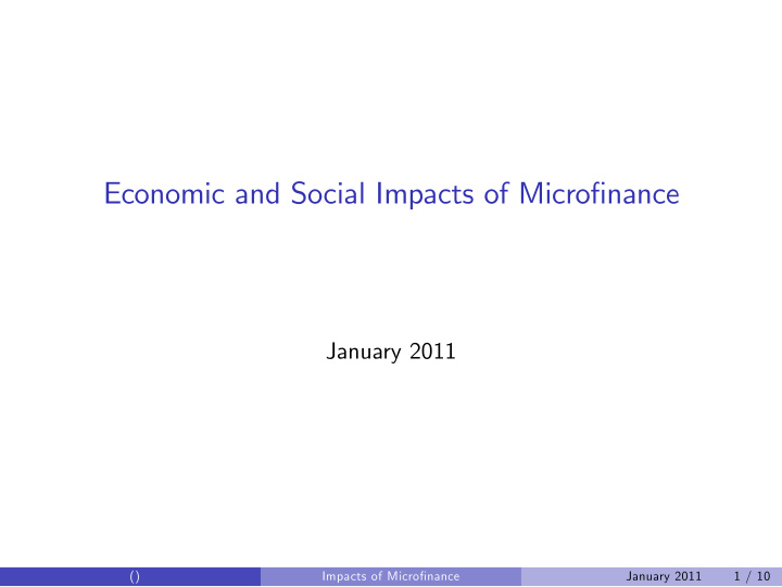 economic and social impacts of micro nance