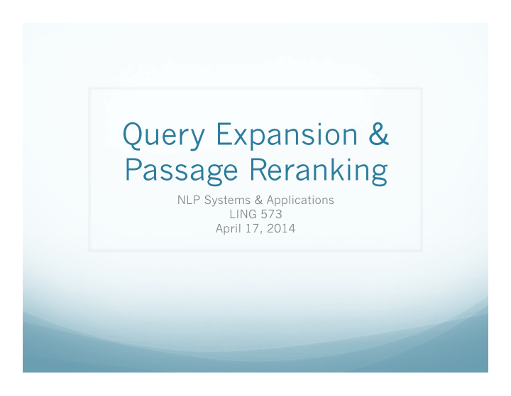 query expansion passage reranking
