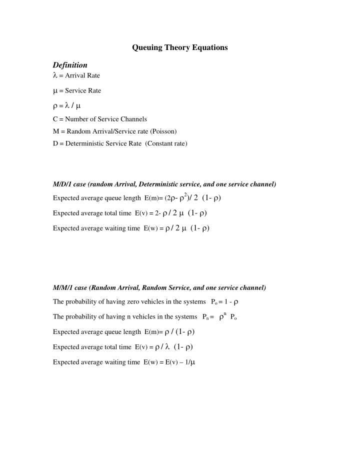 queuing theory equations