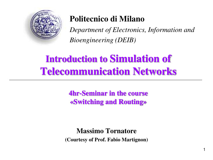 introduction to simulation of telecommunication networks