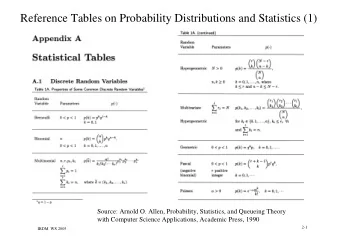 Reference Tables on Probability Distributions and Statistics (1)  Source: Arnold O. Allen,