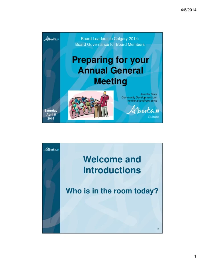 welcome and introductions