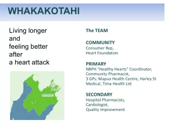 WHAKAKOTAHI  Living longer  The TEAM  and  COMMUNITY  feeling better  Consumer Rep,  after  Heart