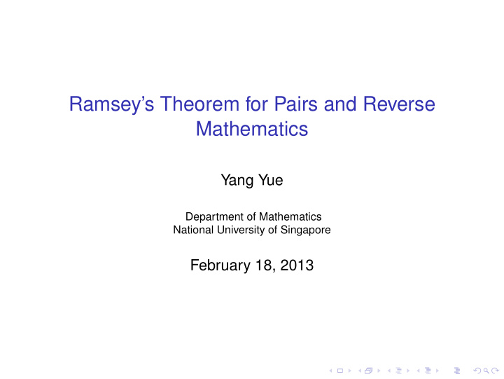 ramsey s theorem for pairs and reverse mathematics