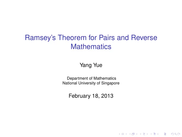ramsey s theorem for pairs and reverse mathematics
