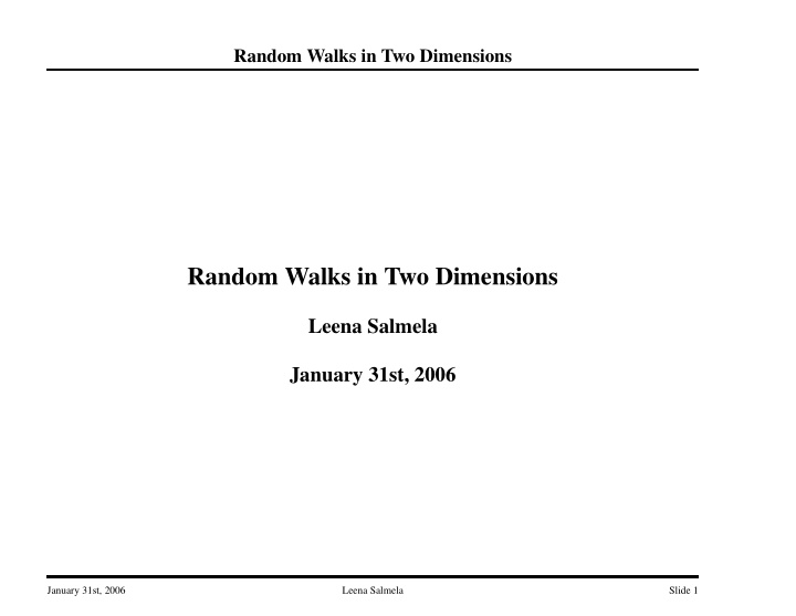 random walks in two dimensions