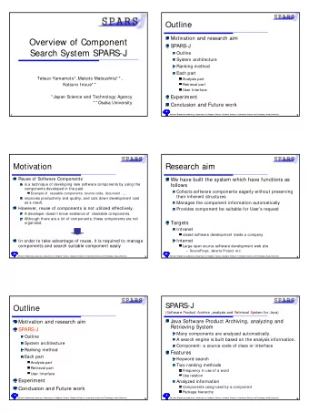 Overview of Component  SPARS-J  Search System SPARS-J  Outline  System architecture  Ranking method