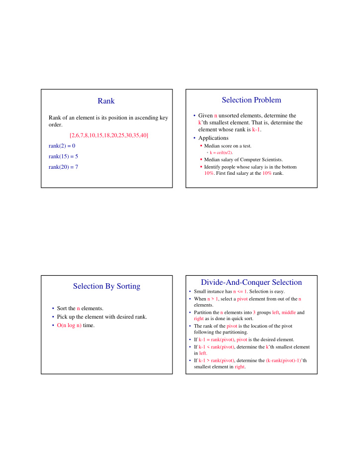 selection problem rank