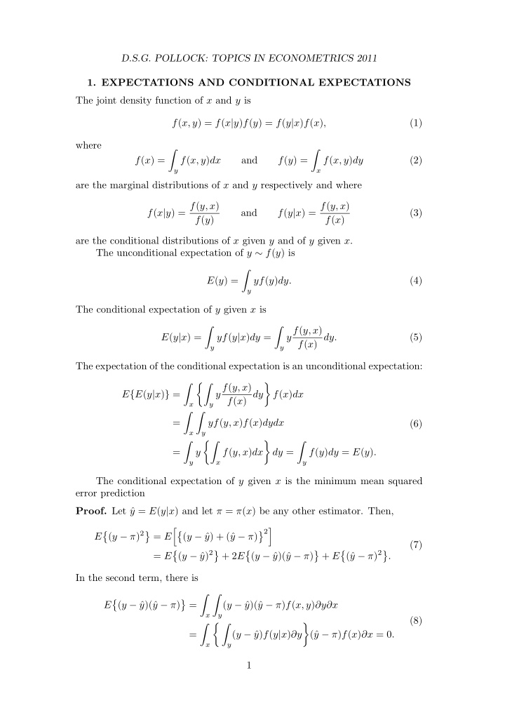 d s g pollock topics in econometrics 2011 1 expectations