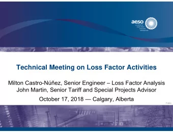 Technical Meeting on Loss Factor Activities  Milton Castro-Nez, Senior Engineer  Loss Factor