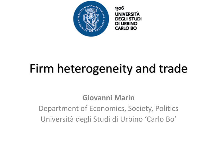 firm heterogeneity and trade