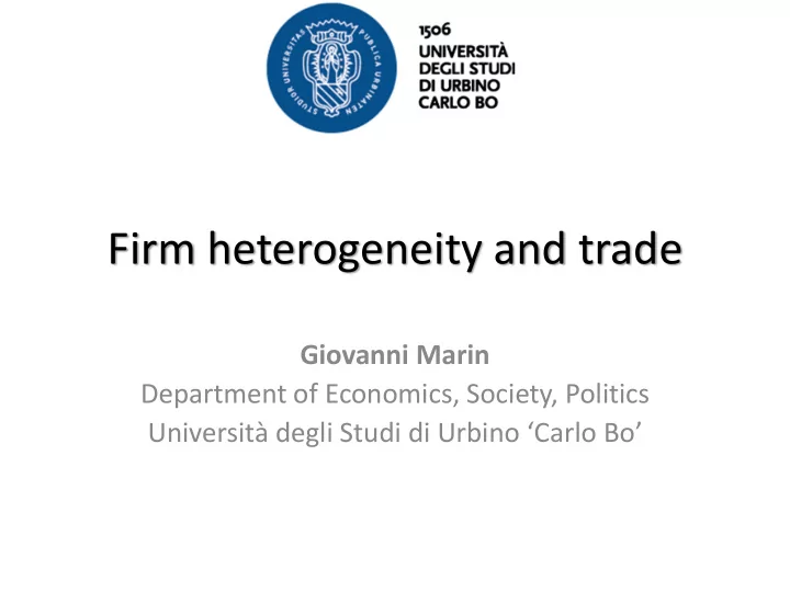firm heterogeneity and trade