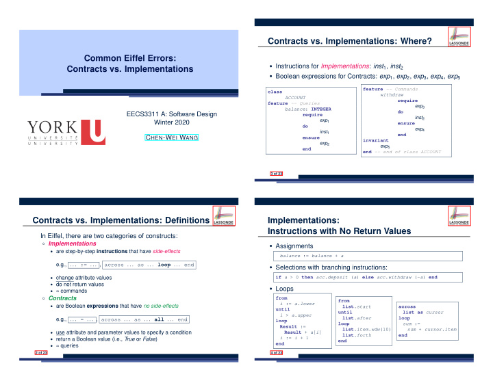 contracts vs implementations where common eiffel errors