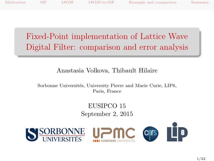 fixed point implementation of lattice wave digital filter