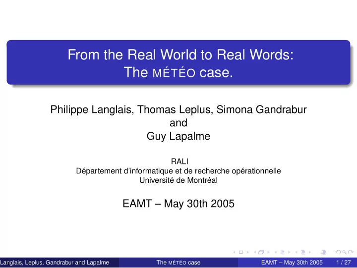 from the real world to real words the m t o case