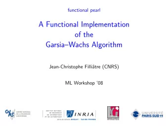 A Functional Implementation  of the  GarsiaWachs Algorithm  Jean-Christophe Filli  atre (CNRS)