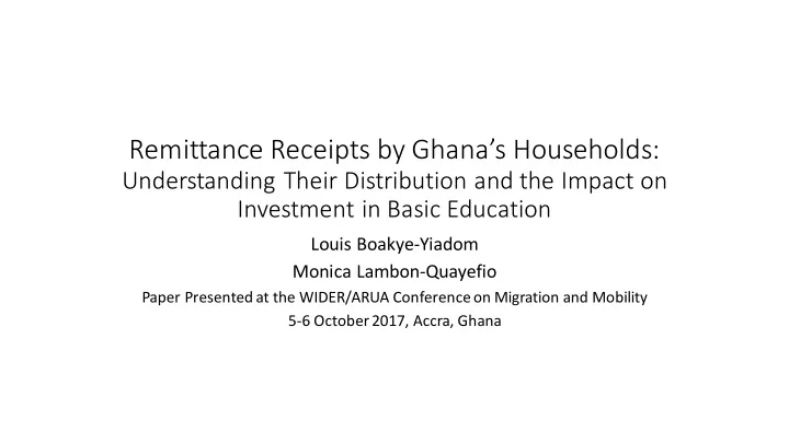 remittance receipts by ghana s households