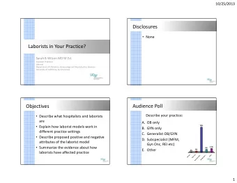 Disclosures  None  Laborists in Your Practice?  Sarah B Wilson MD M.Ed.  Assistant Professor