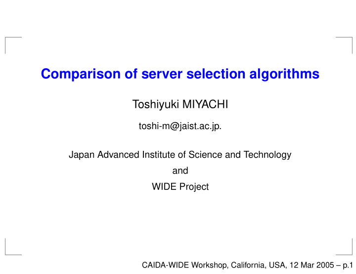 comparison of server selection algorithms