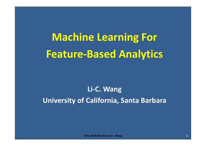 machine learning for feature based analytics
