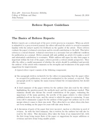 Referee Report Guidelines  The Basics of Referee Reports  Referee reports are a critical part of