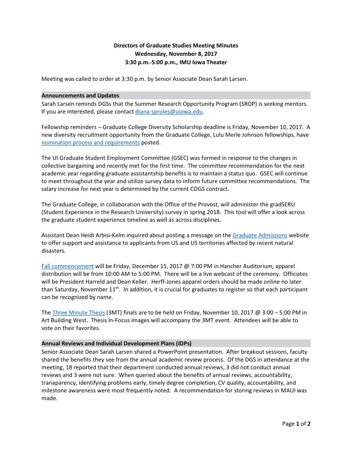 directors of graduate studies meeting minutes wednesday