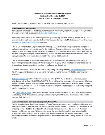 Directors of Graduate Studies Meeting Minutes  Wednesday, November 8, 2017  3:30 p.m.-5:00 p.m.,