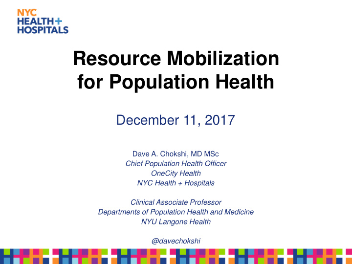 resource mobilization for population health