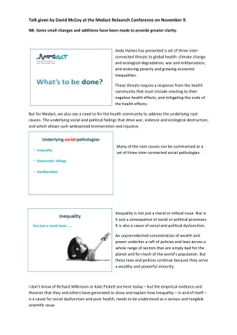 Talk given by David McCoy at the Medact Relaunch Conference on November 9.  NB. Some small changes