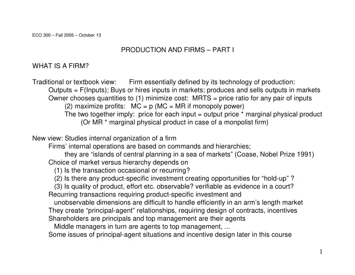 production and firms part i what is a firm traditional or