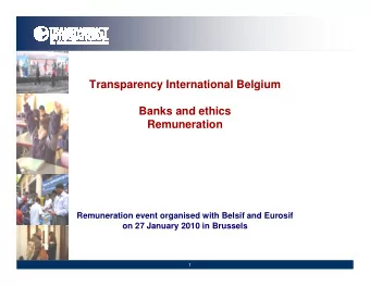 Transparency International Belgium  Banks and ethics  Remuneration  Remuneration event organised