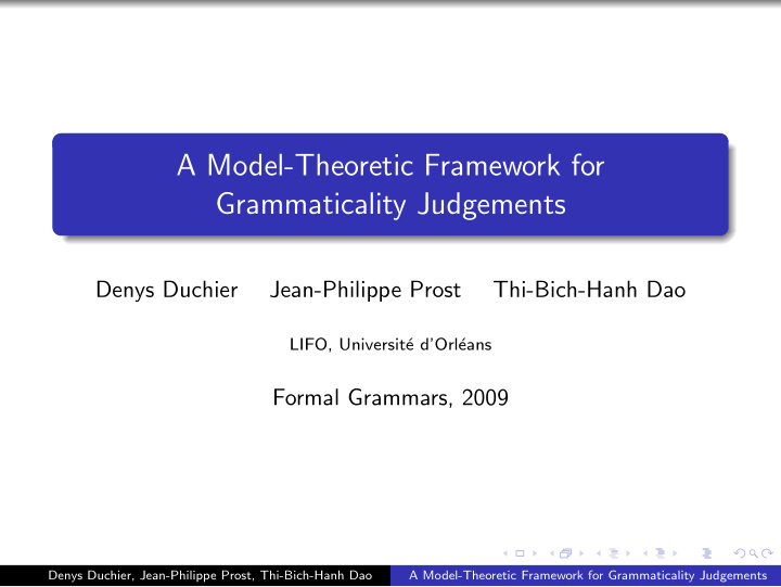 a model theoretic framework for grammaticality judgements