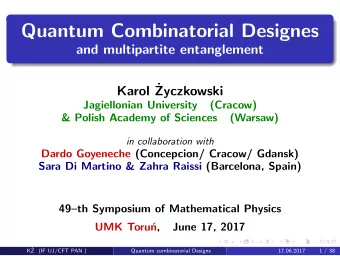 Quantum Combinatorial Designes  and multipartite entanglement  Karol   Zyczkowski  Jagiellonian