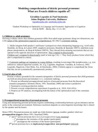 Modeling comprehension of deictic personal pronouns: What are French children capable of?