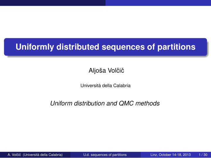 uniformly distributed sequences of partitions