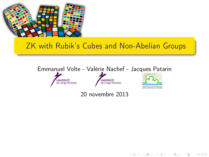 zk with rubik s cubes and non abelian groups