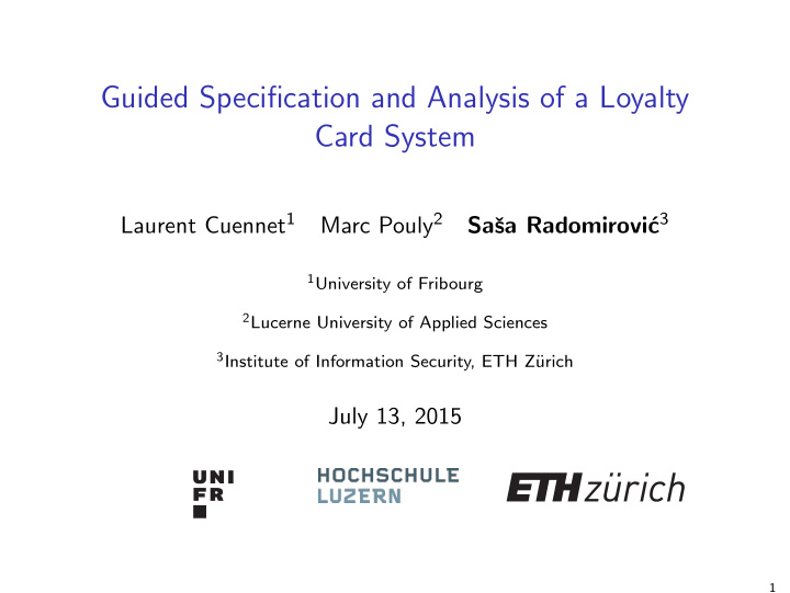guided specification and analysis of a loyalty card system