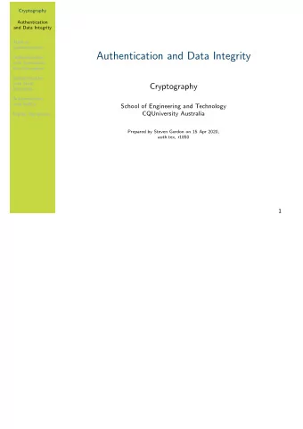 Authentication and Data Integrity  Authentication  with Symmetric  Key Encryption  Authentication