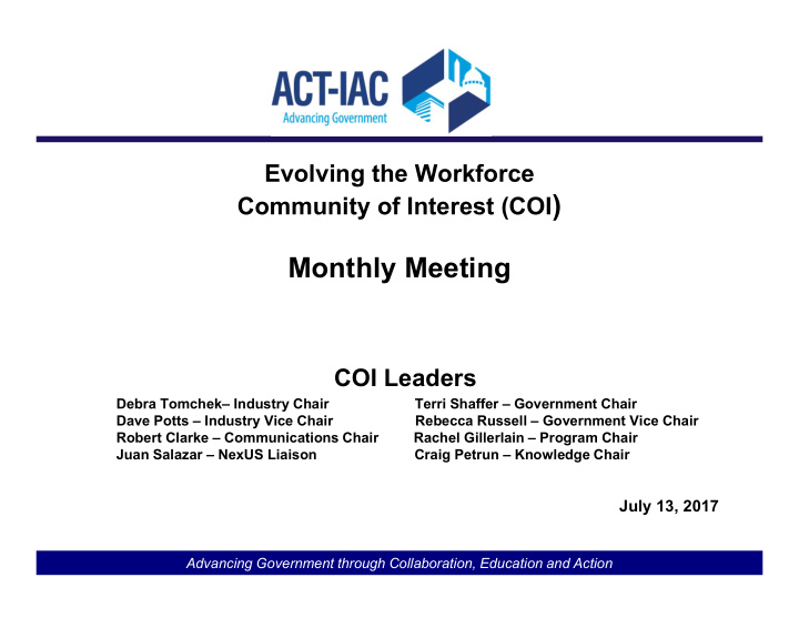 community of interest coi monthly meeting